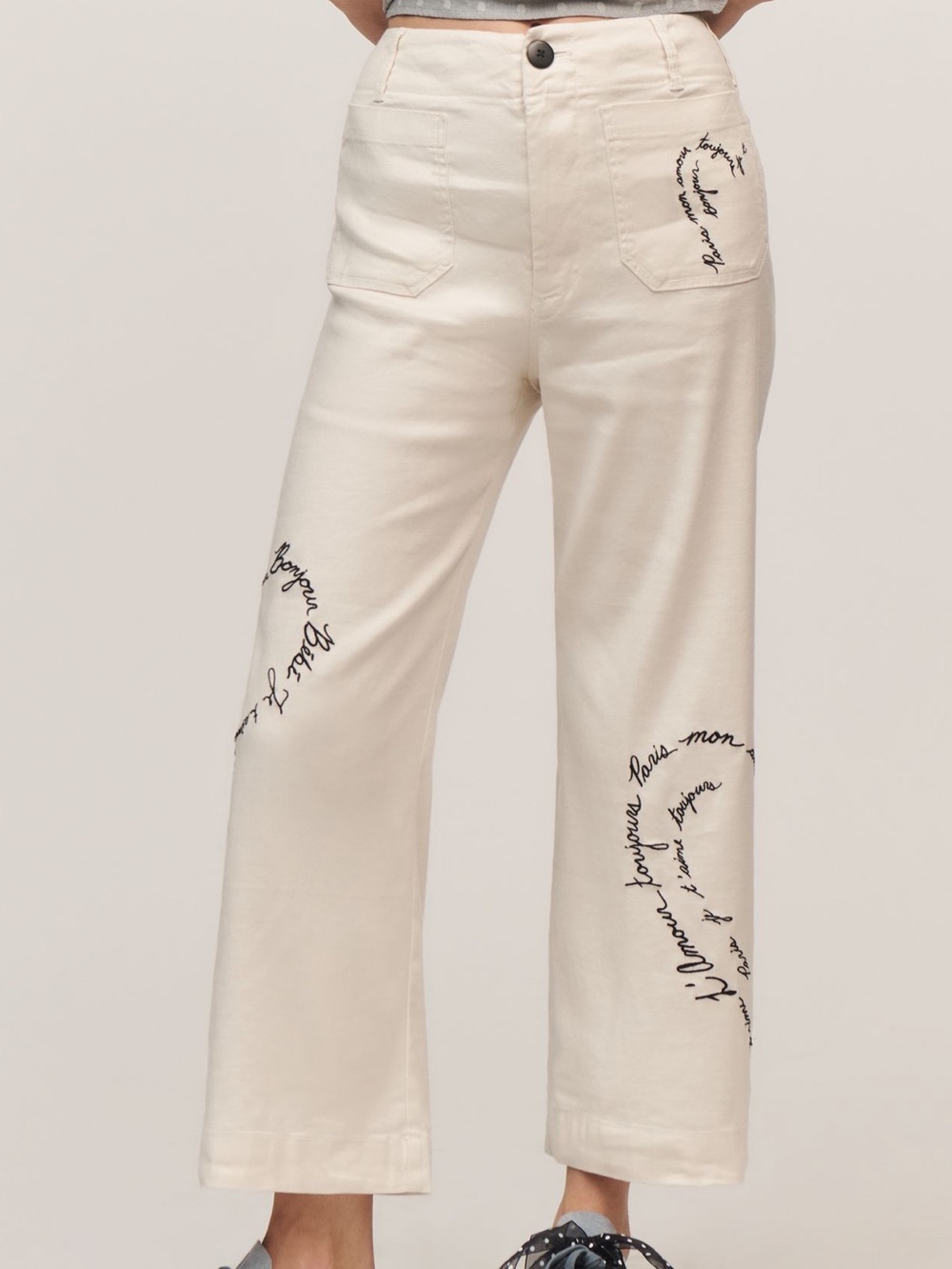 🇫🇷Anthropologie Colette Pants Maeve Linen Blend Cropped Wide Leg New 26P France - Picture 2 of 13